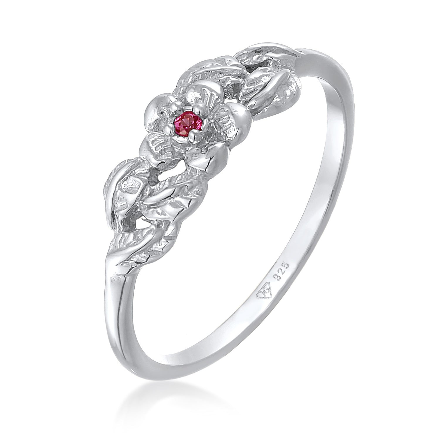 Silber - Elli | Ring Blume | Synthetischer Rubin (Pink) | 925 Sterling Silber