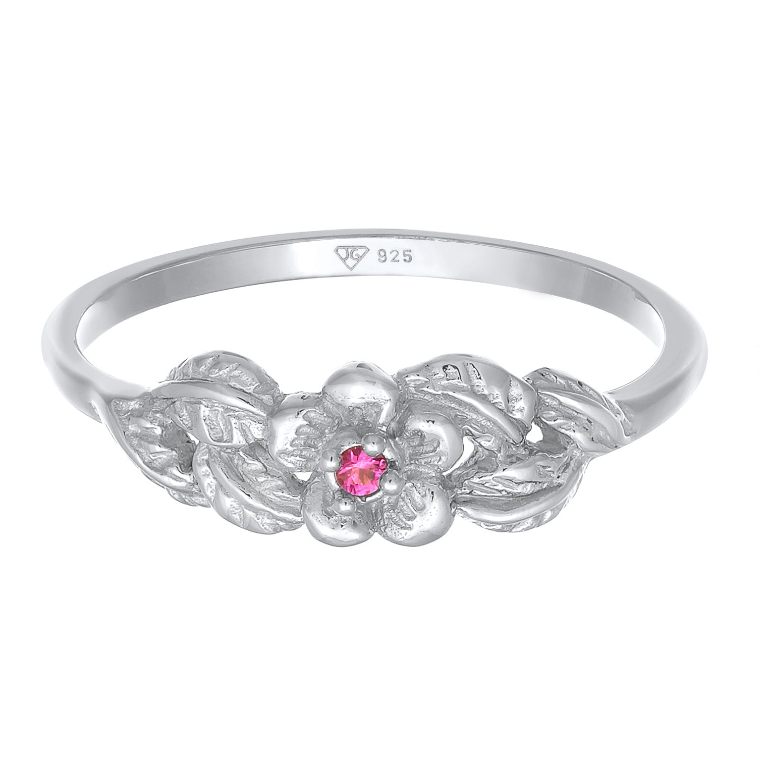 Silber - Elli | Ring Blume | Synthetischer Rubin (Pink) | 925 Sterling Silber