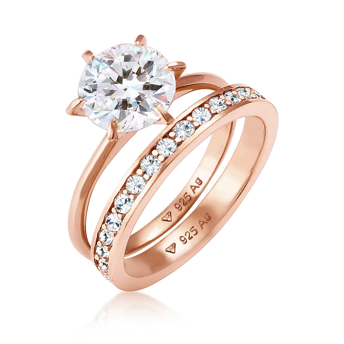 Roségold - Elli | Ringset | Mit Kristallen von Swarovski® (Weiß) | 925 Sterling Silber rosévergoldet