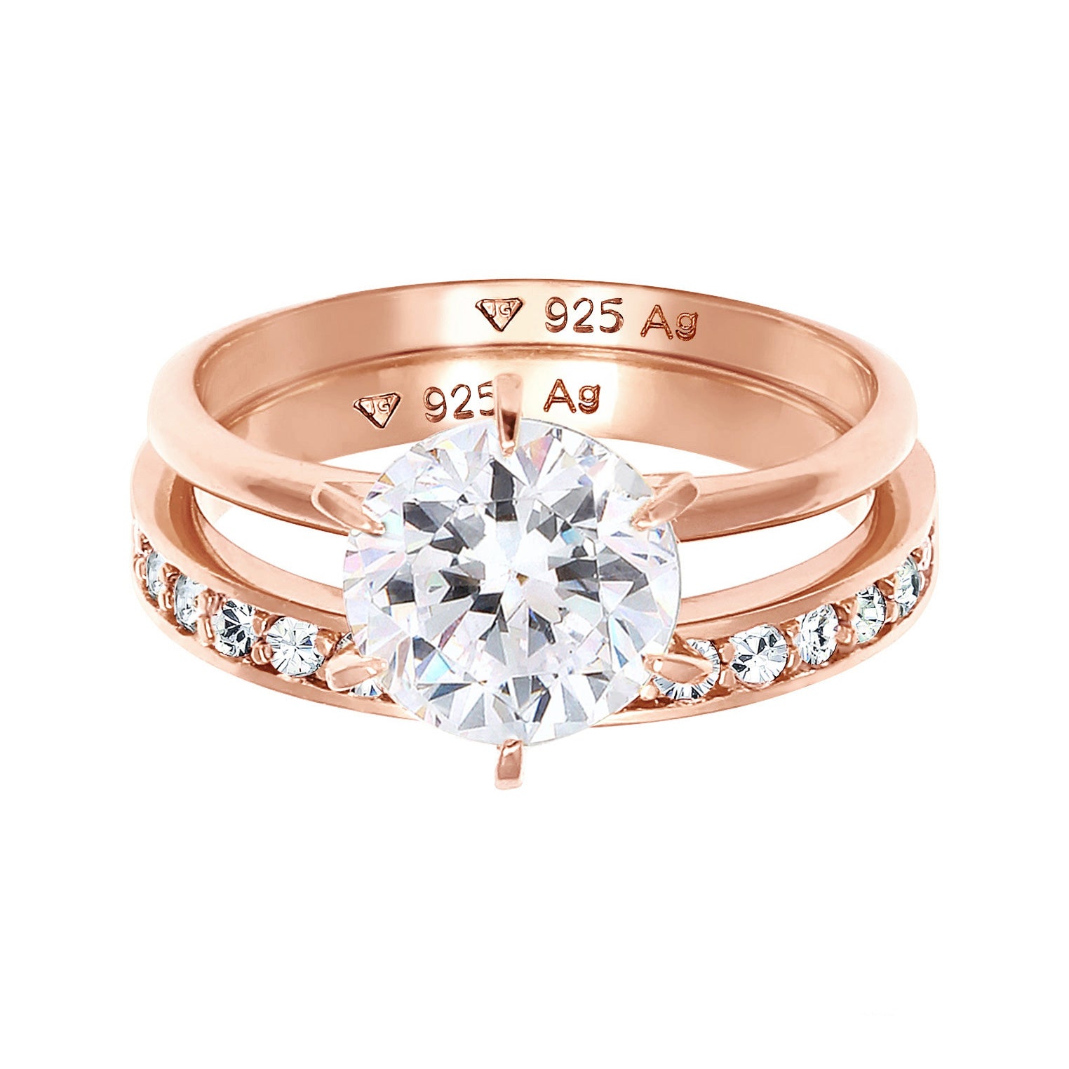 Roségold - Elli | Ringset | Mit Kristallen von Swarovski® (Weiß) | 925 Sterling Silber rosévergoldet