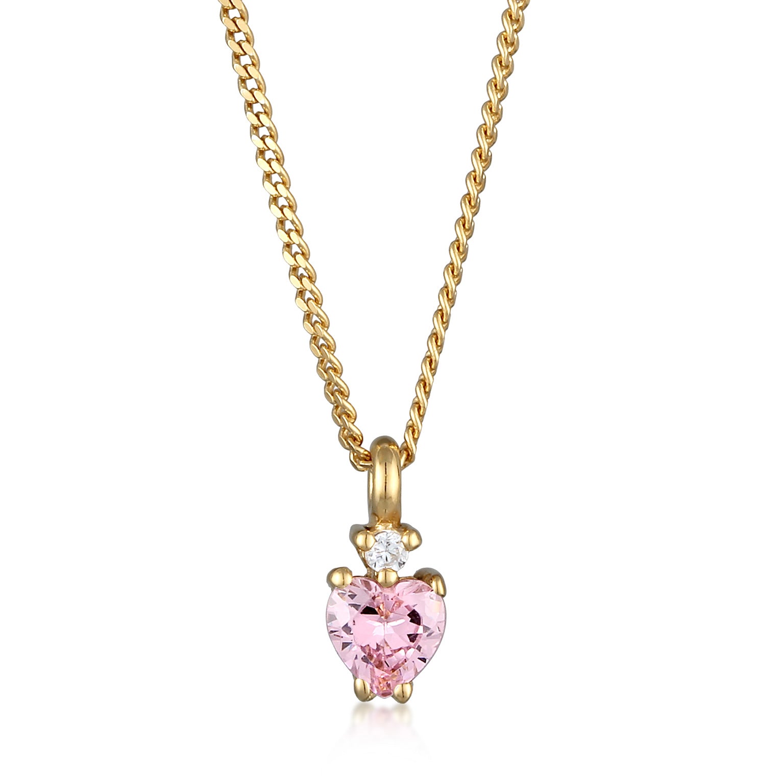 Pink - Elli | Halskette Herz | Zirkonia (Rosa & Weiß) | 925 Sterling Silber Vergoldet