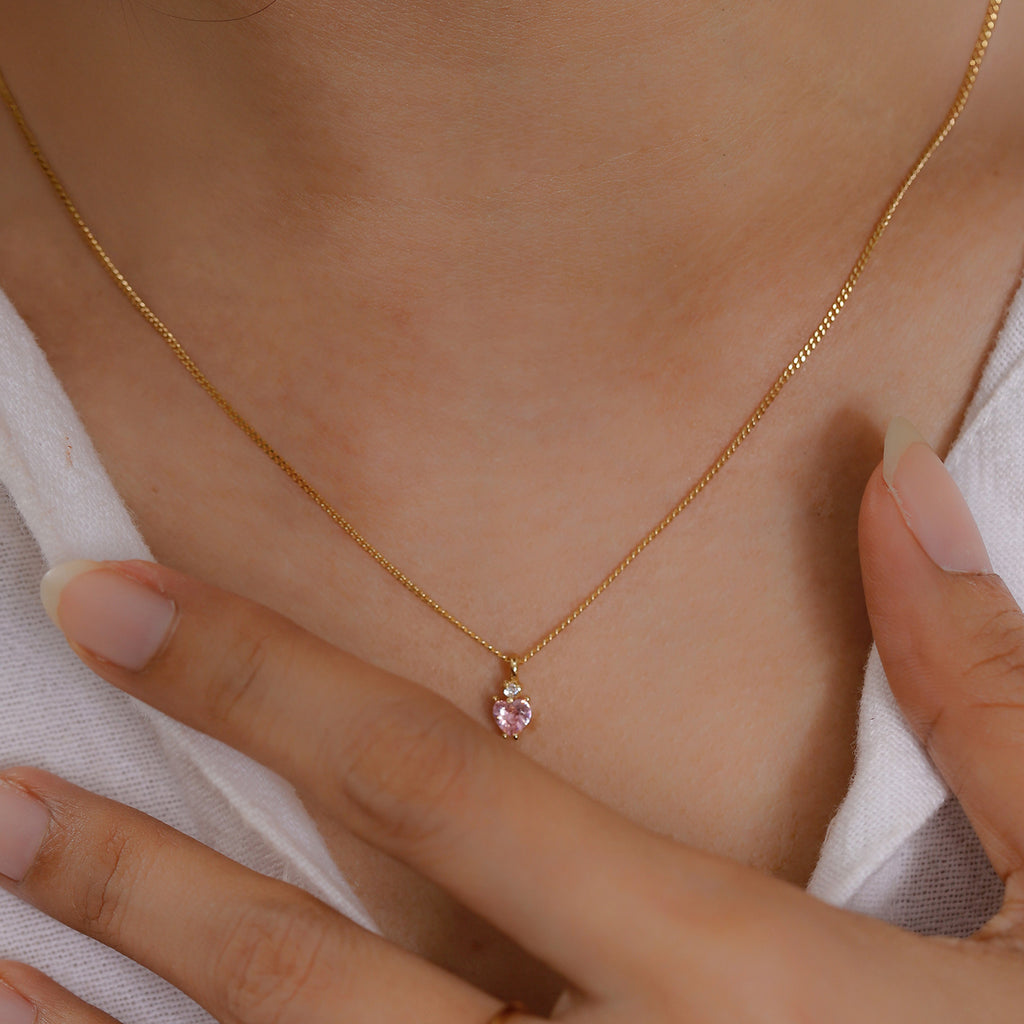 Pink - Elli | Halskette Herz | Zirkonia (Rosa & Weiß) | 925 Sterling Silber Vergoldet
