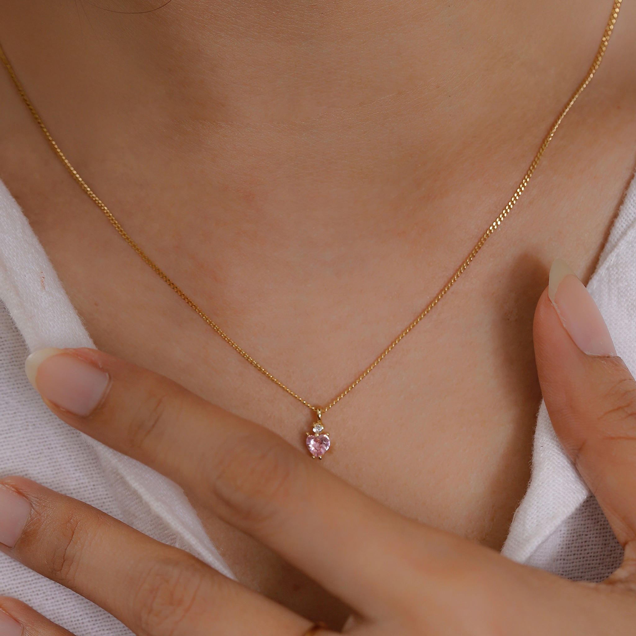Pink - Elli | Halskette Herz | Zirkonia (Rosa & Weiß) | 925 Sterling Silber Vergoldet
