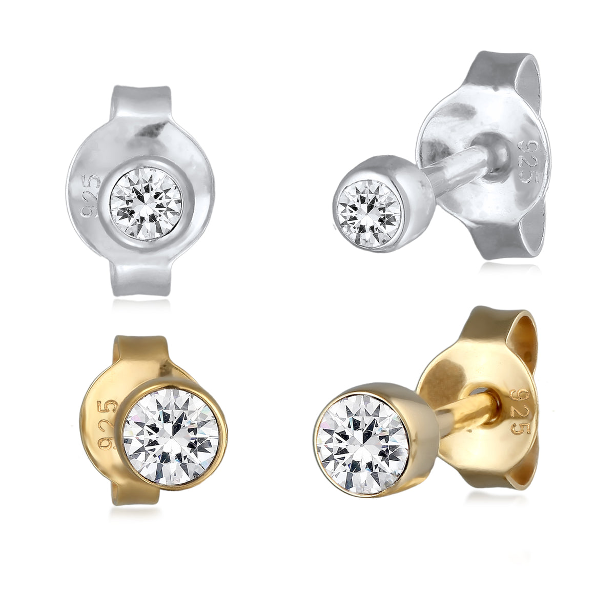 Zweifarbig - Elli | Ohrring-Set Basic | Mit Kristallen von Swarovski® (Weiß) | 925 Sterling Silber vergoldet