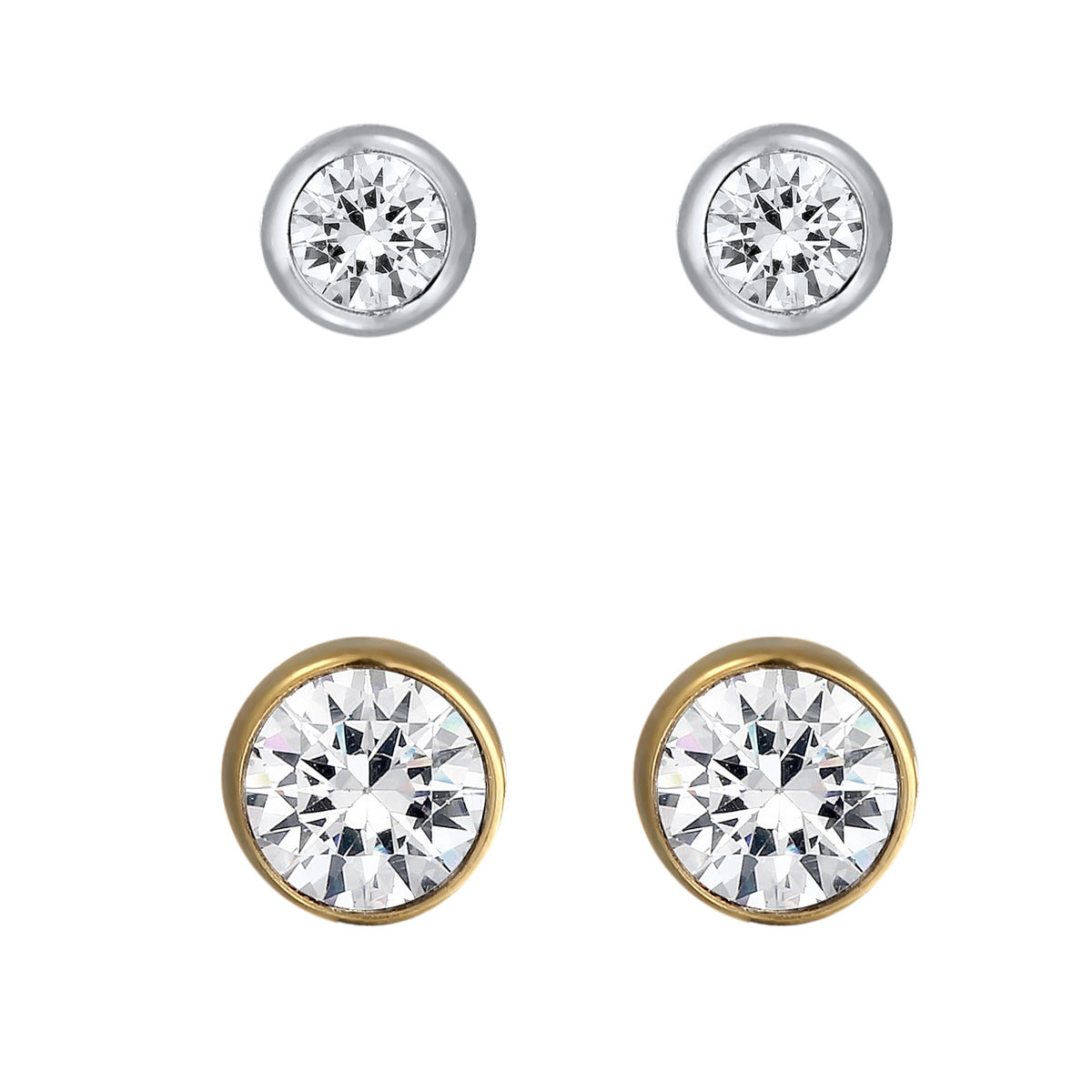 Zweifarbig - Elli | Ohrring-Set Basic | Mit Kristallen von Swarovski® (Weiß) | 925 Sterling Silber vergoldet
