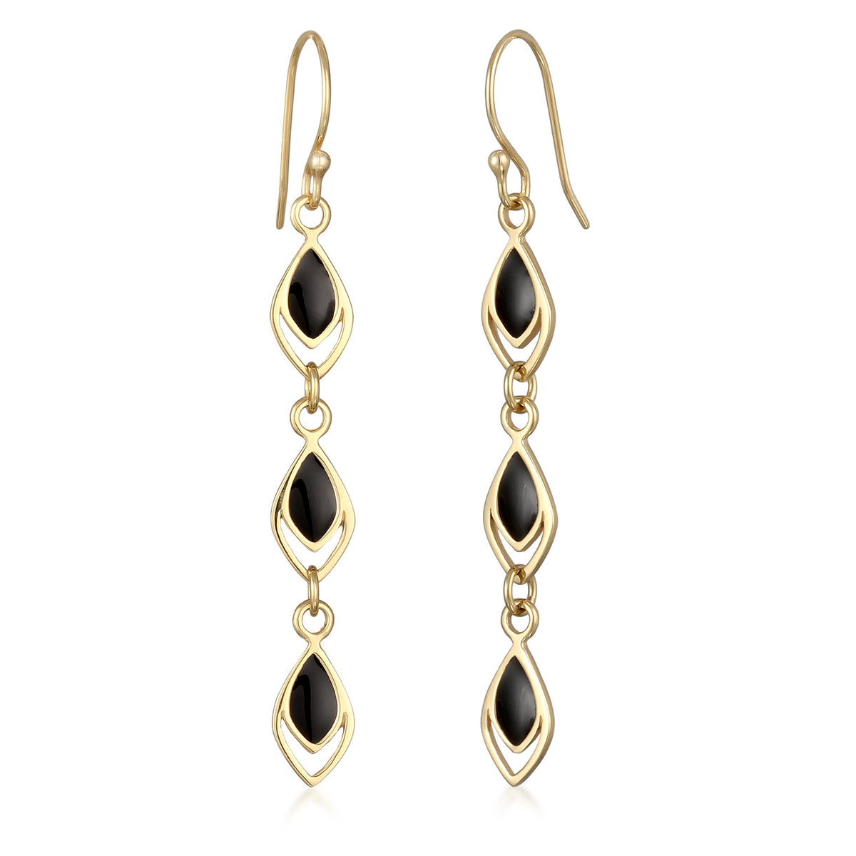 Gold - Elli | Ohrhänger Boho | Emaille (Schwarz) | 925 Sterling Silber Vergoldet