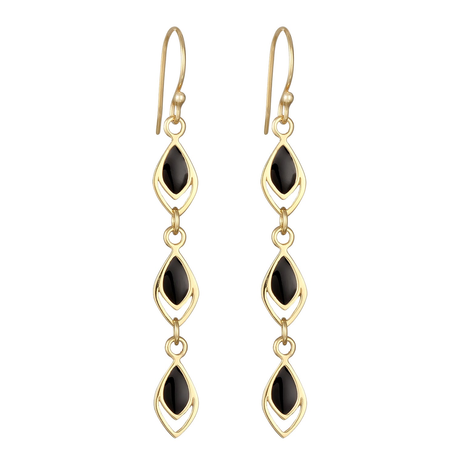 Gold - Elli | Ohrhänger Boho | Emaille (Schwarz) | 925 Sterling Silber Vergoldet