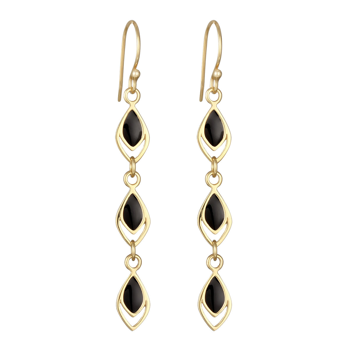 Gold - Elli | Ohrhänger Boho | Emaille (Schwarz) | 925 Sterling Silber Vergoldet
