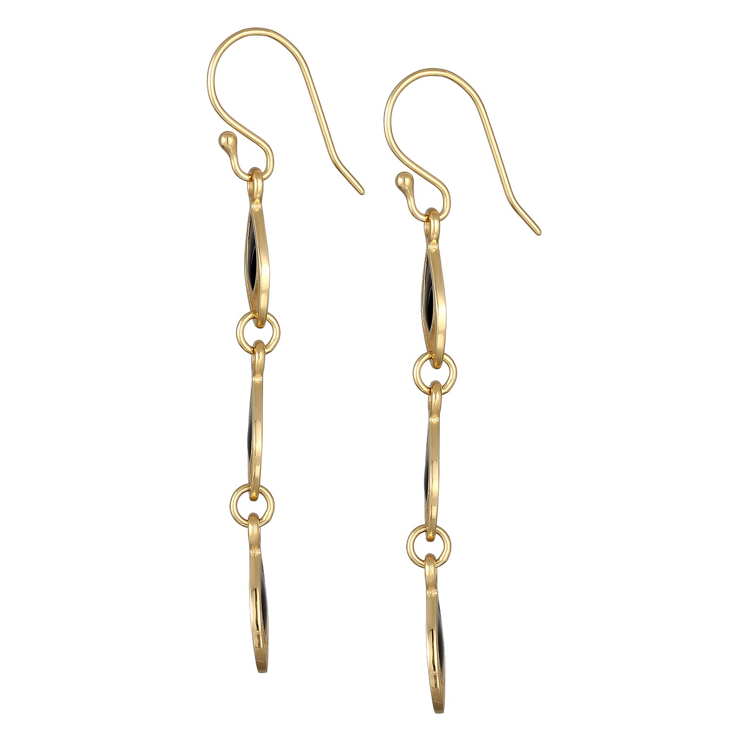 Gold - Elli | Ohrhänger Boho | Emaille (Schwarz) | 925 Sterling Silber Vergoldet