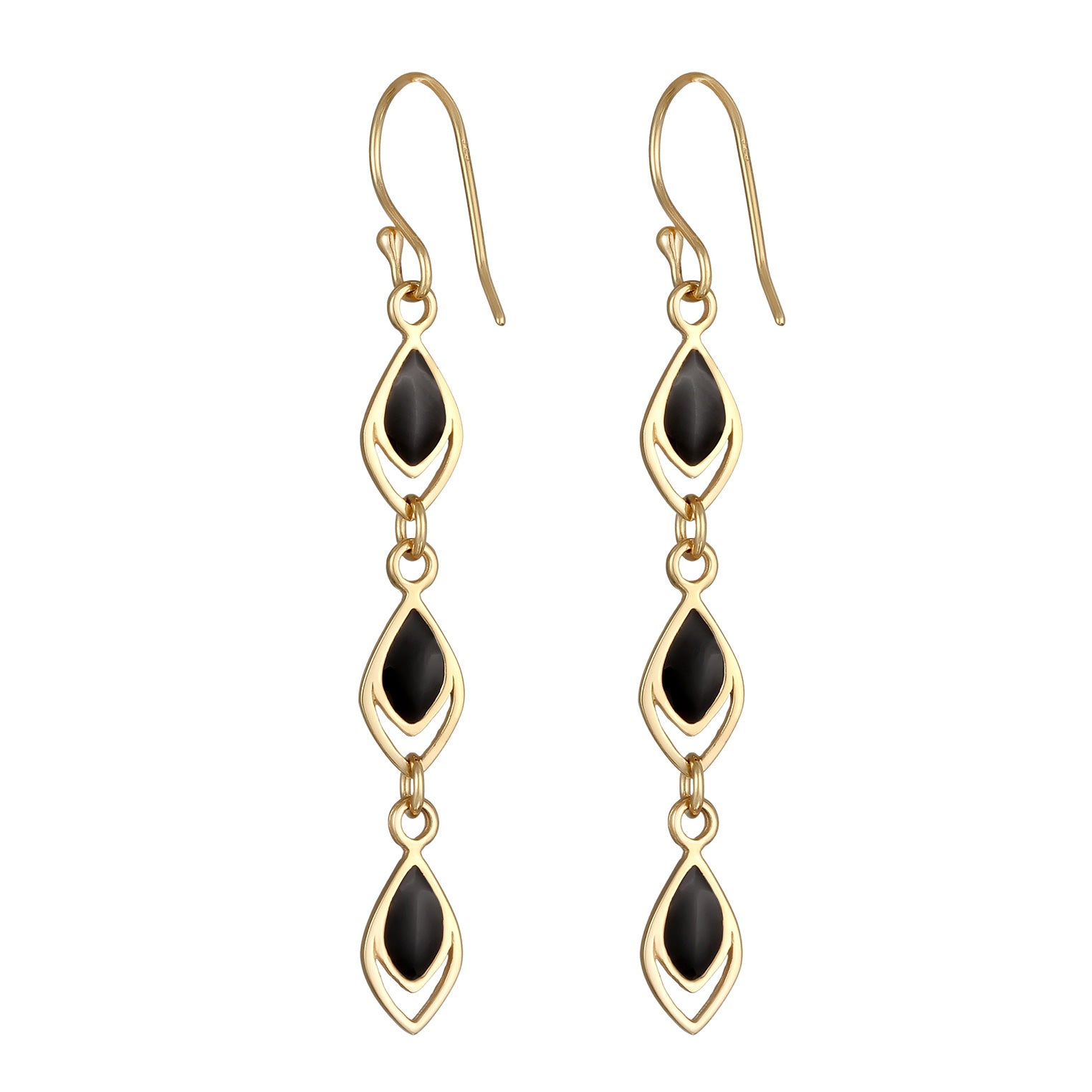 Gold - Elli | Ohrhänger Boho | Emaille (Schwarz) | 925 Sterling Silber Vergoldet