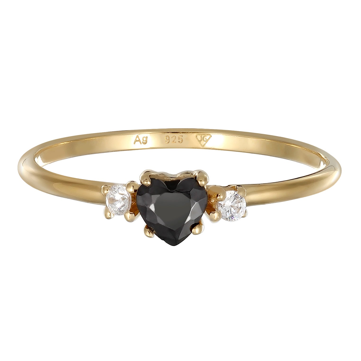 Gold - Elli | Ring Herz | Zirkonia (Schwarz) | 925 Sterling Silber vergoldet