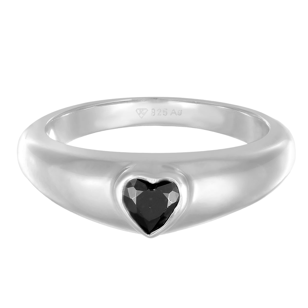 Schwarz - Elli | Siegelring Herz | Zirkonia (Schwarz) | 925 Sterling Silber