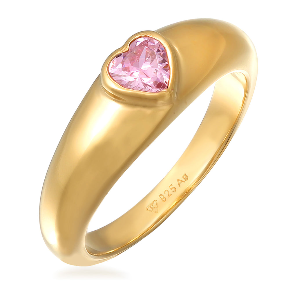 Pink - Elli | Siegelring Herz | Zirkonia (Pink) | 925 Sterling Silber