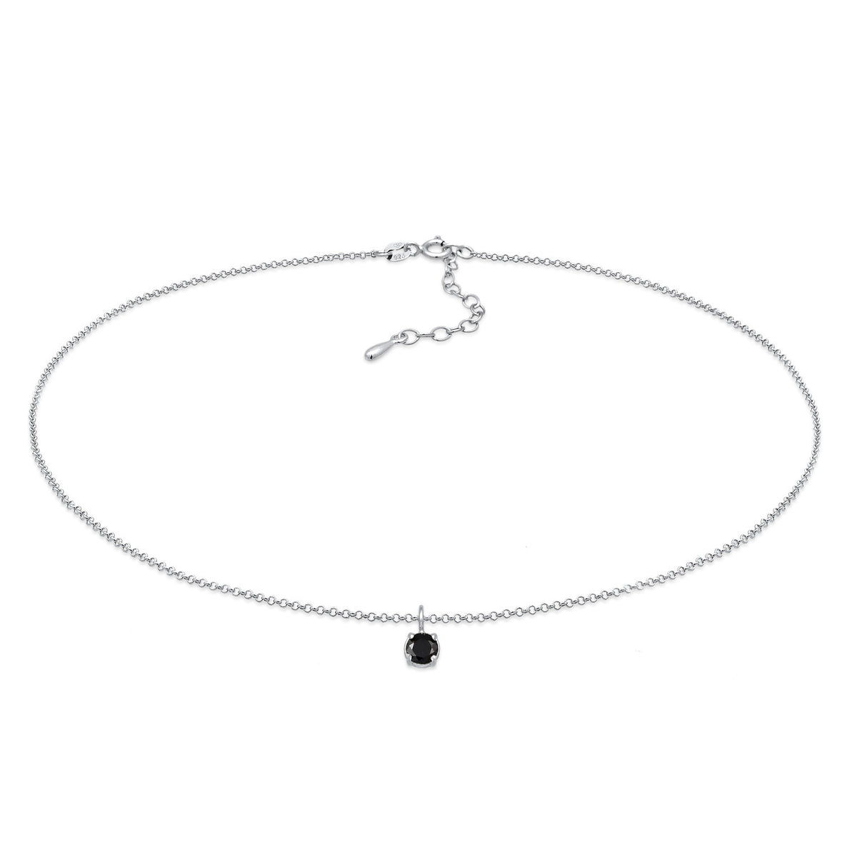 Silber - Elli | Choker Solitär | Zirkonia (Schwarz) | 925 Sterling Silber