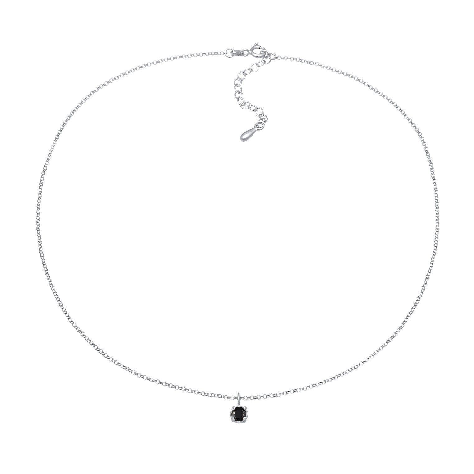 Silber - Elli | Choker Solitär | Zirkonia (Schwarz) | 925 Sterling Silber