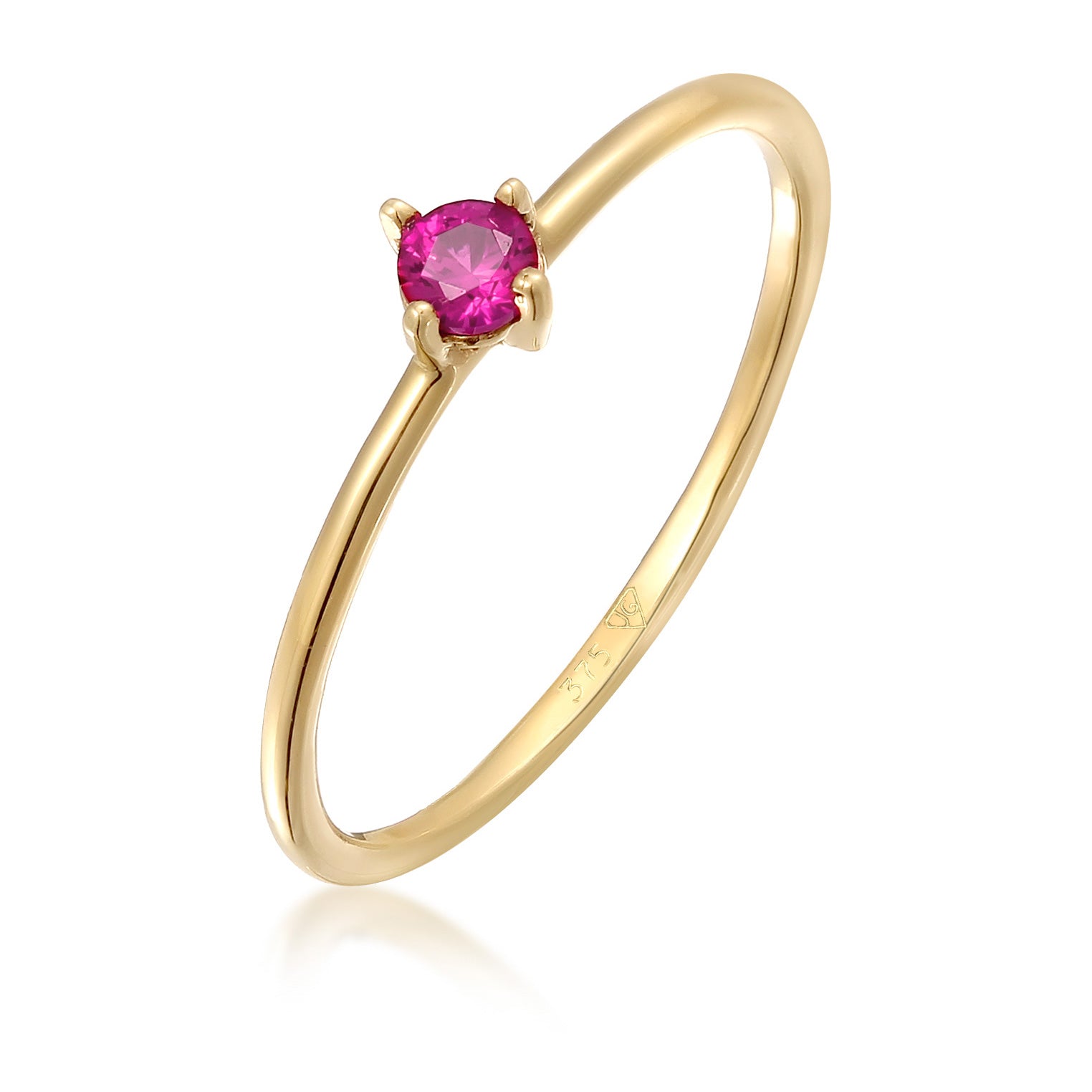 Gold - Elli PREMIUM | Eleganter Ring | Synthetischer Rubin (Pink) | 375 Gelbgold