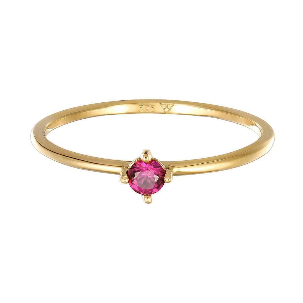 Gold - Elli PREMIUM | Solitär-Ring | Synthetischer Rubin (Pink) | 375 Gelbgold