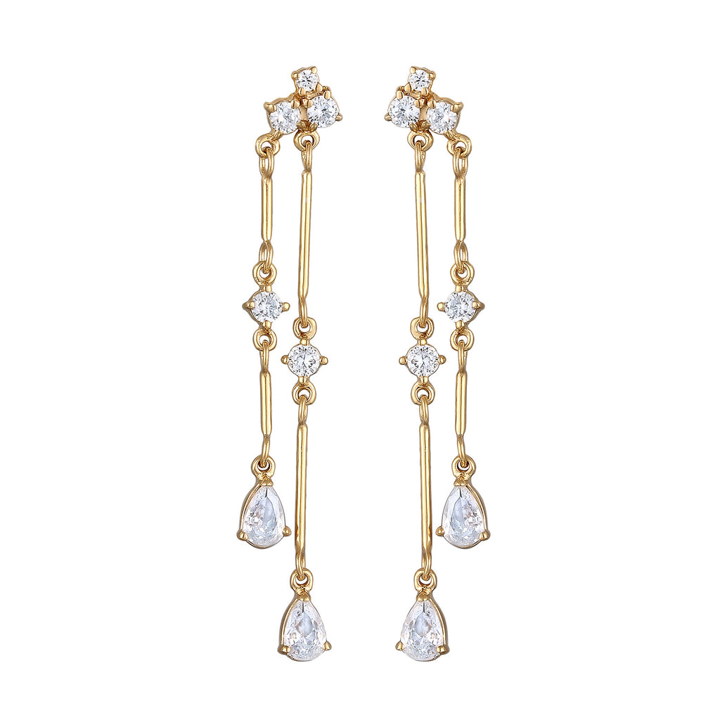 Gold - Elli PREMIUM | Ohrstecker Tropfen Anhänger | Topas (Weiß) | 925 Sterling Silber Vergoldet