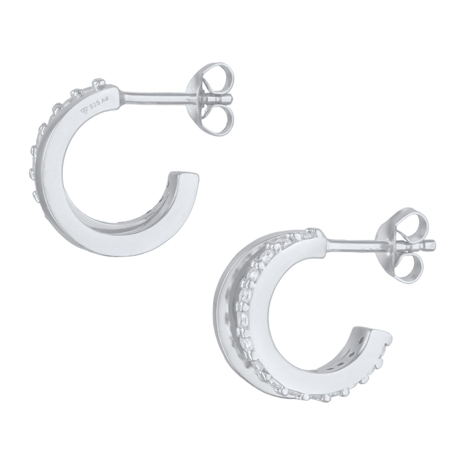 Silber - Elli | Ohrstecker Creolen | Zirkonia (Weiß) | 925 Sterling Silber