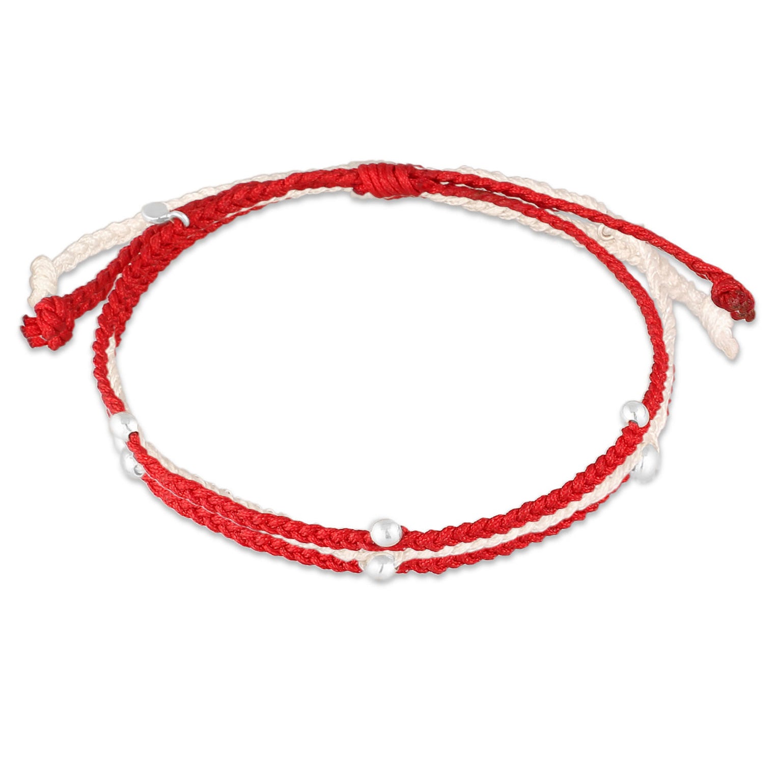 Rot - Elli | Armbandset Fußball | Nylon (Rot, Weiß, Rot) | 925 Sterling Silber