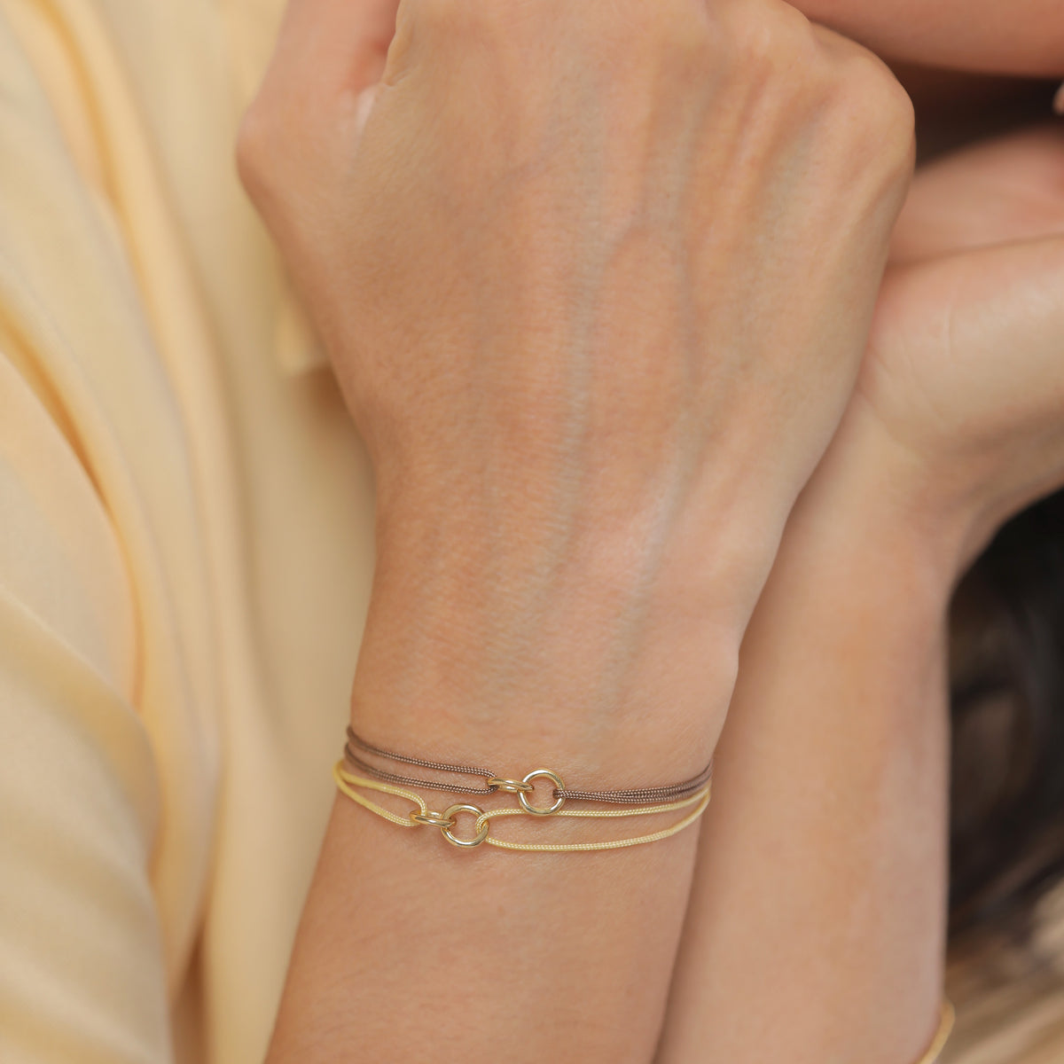 Gold - Elli | Armbandset Infinity Kreis | Nylon | 925 Silber vergoldet