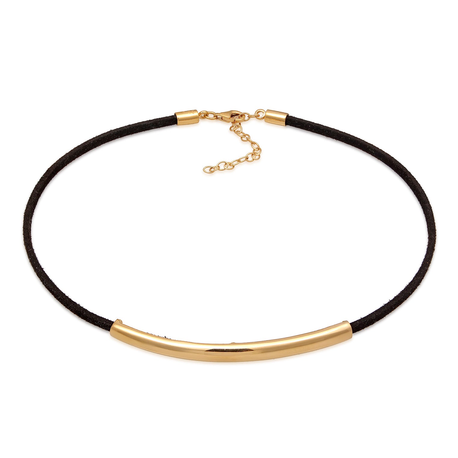 Gold - Elli | Choker | Synthetisches Leder (Schwarz) | 925 Sterling Silber vergoldet