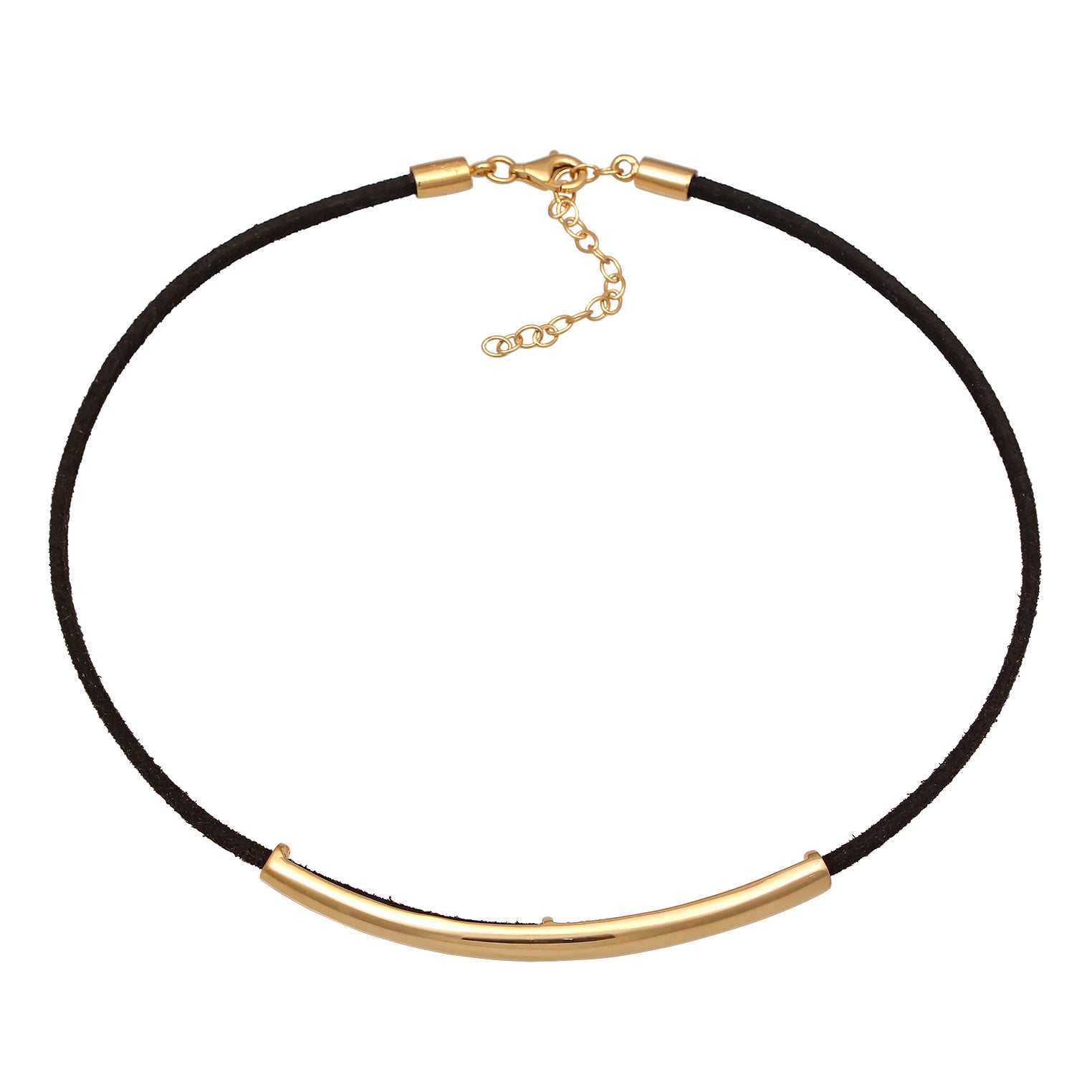 Gold - Elli | Choker | Synthetisches Leder (Schwarz) | 925 Sterling Silber vergoldet