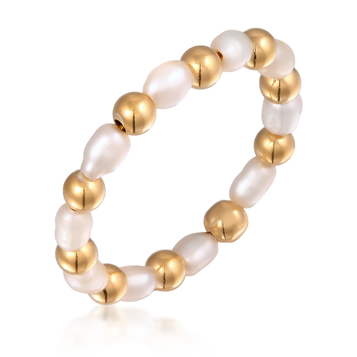 Gold - Elli | Perlen-Ring | Süßwasserzuchtperlen | 925 Sterling Silber vergoldet