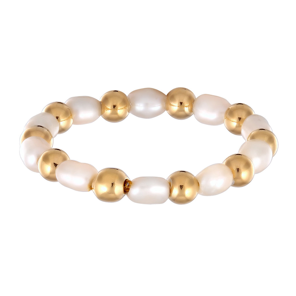 Gold - Elli | Perlen-Ring | Süßwasserzuchtperlen | 925 Sterling Silber vergoldet