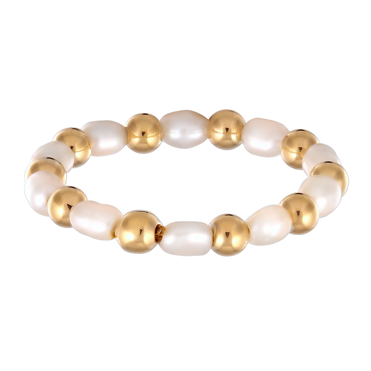 Gold - Elli | Perlen-Ring | Süßwasserzuchtperlen | 925 Sterling Silber vergoldet
