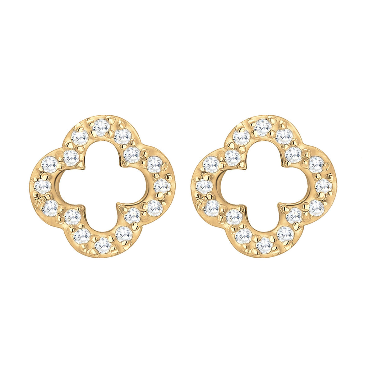 Gold - Elli | Ohrstecker Kleeblatt | Zirkonia (Weiß) | 925 Sterling Silber vergoldet