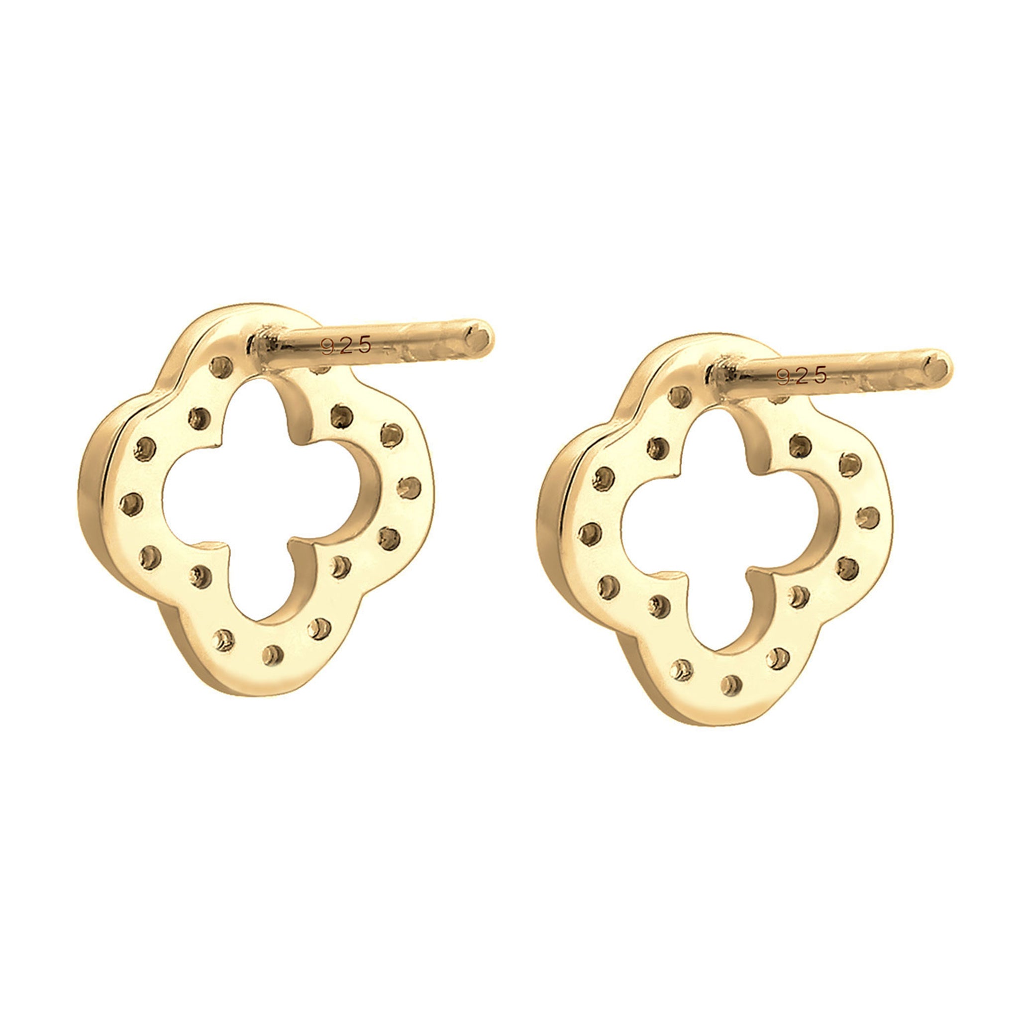 Gold - Elli | Ohrstecker Kleeblatt | Zirkonia (Weiß) | 925 Sterling Silber vergoldet