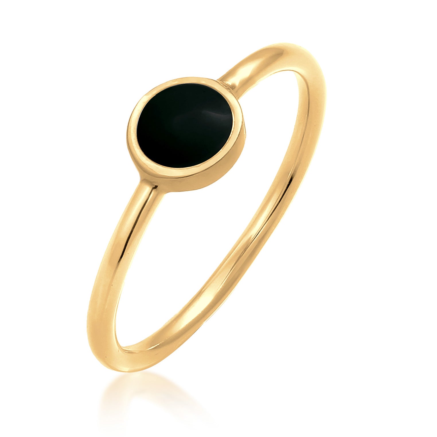 Gold - Elli | Solitär-Ring | Emaille (Schwarz) | 925 Sterling Silber