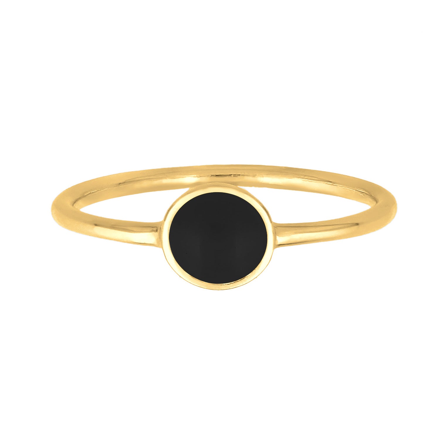 Gold - Elli | Solitär-Ring | Emaille (Schwarz) | 925 Sterling Silber