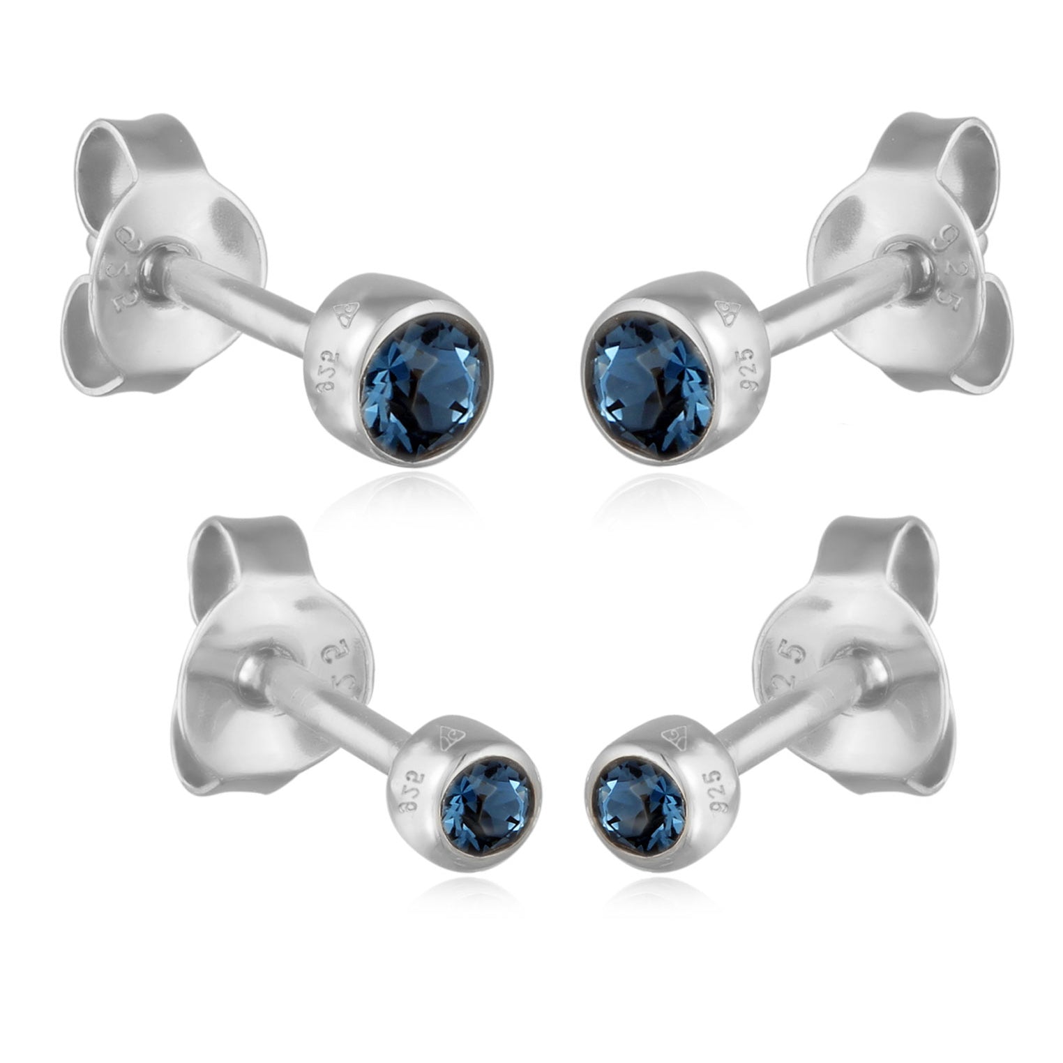 Silber - Elli | Ohrsteckerset | Glas Kristalle (Blau) | 925 Sterling Silber