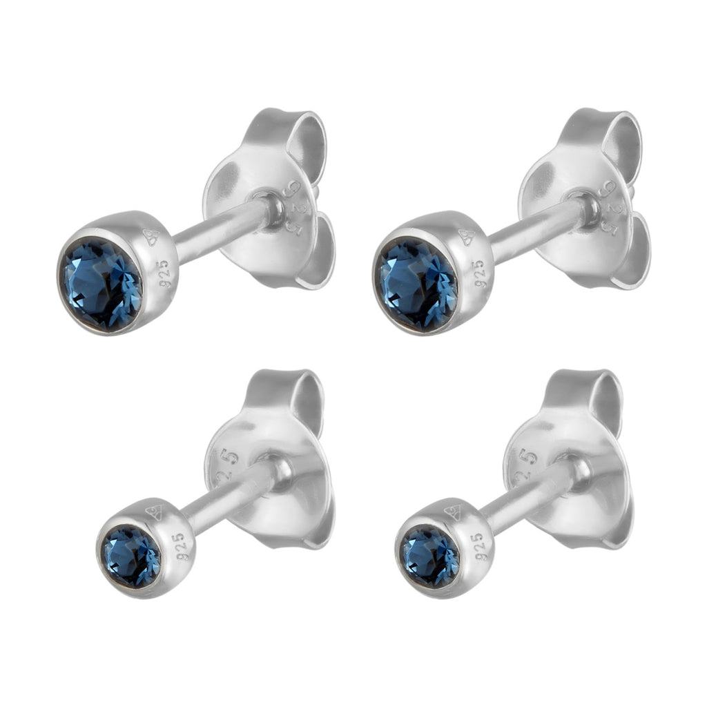 Silber - Elli | Ohrsteckerset | Glas Kristalle (Blau) | 925 Sterling Silber