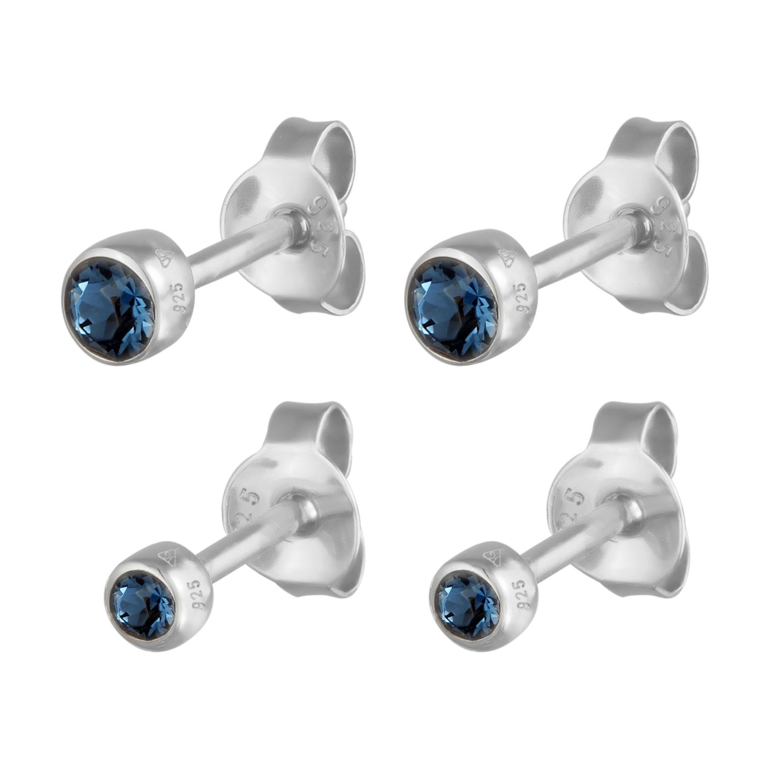 Silber - Elli | Ohrsteckerset | Glas Kristalle (Blau) | 925 Sterling Silber