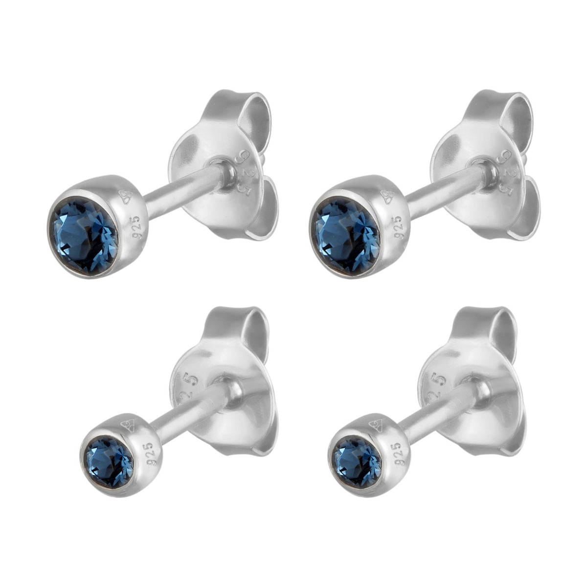 Silber - Elli | Ohrsteckerset | Glas Kristalle (Blau) | 925 Sterling Silber