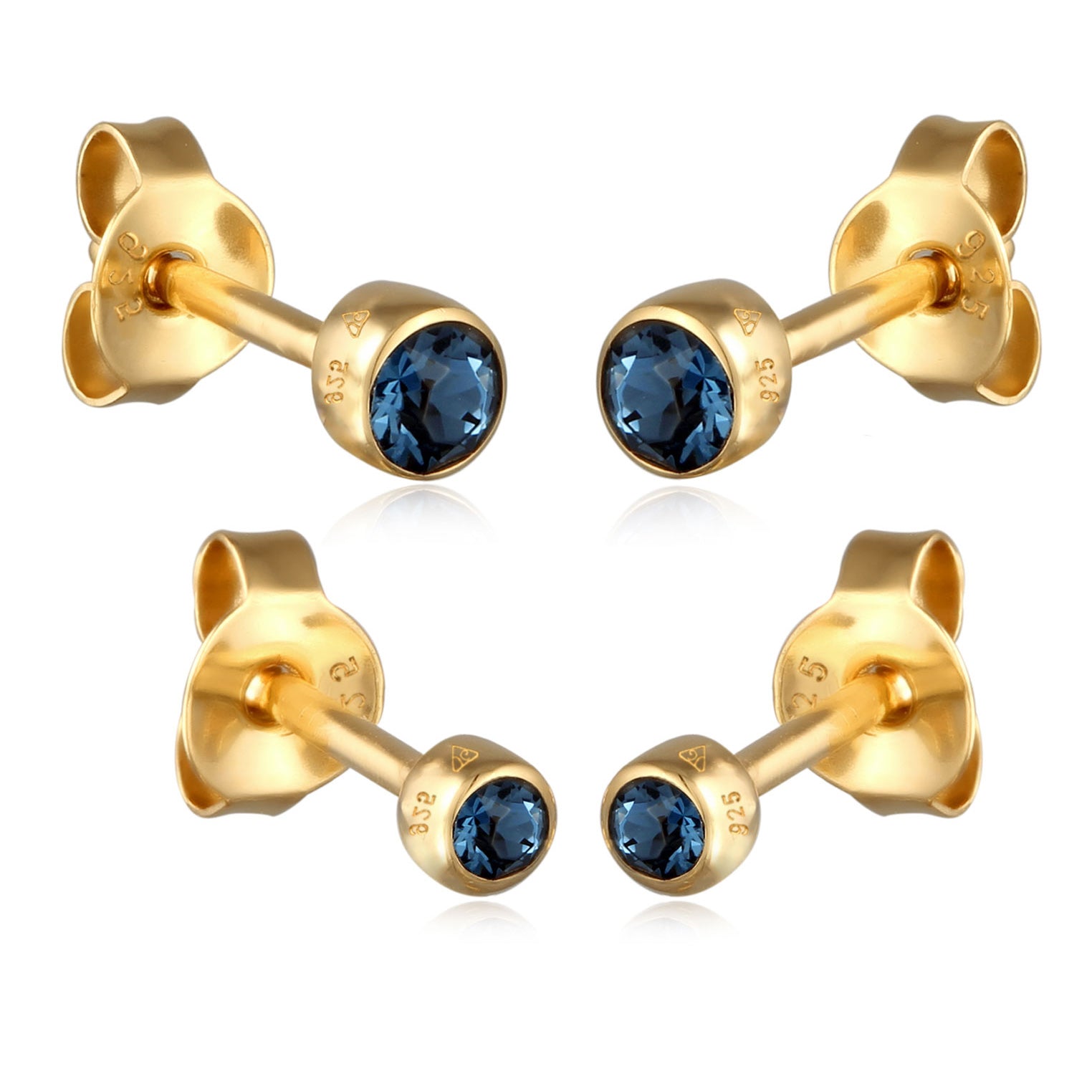 Gold - Elli | Ohrsteckerset | Glas Kristalle (Blau) | 925 Sterling Silber vergoldet