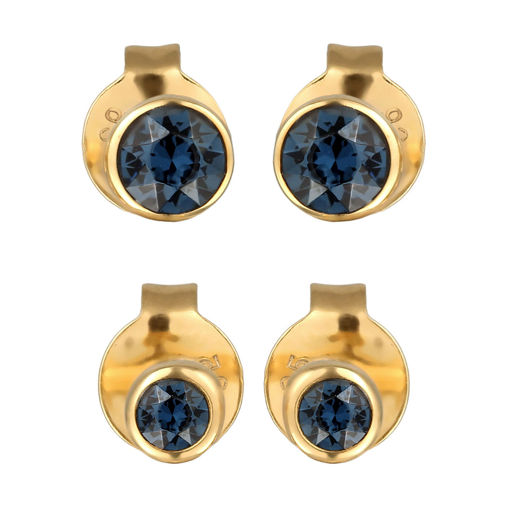 Gold - Elli | Ohrsteckerset | Glas Kristalle (Blau) | 925 Sterling Silber vergoldet