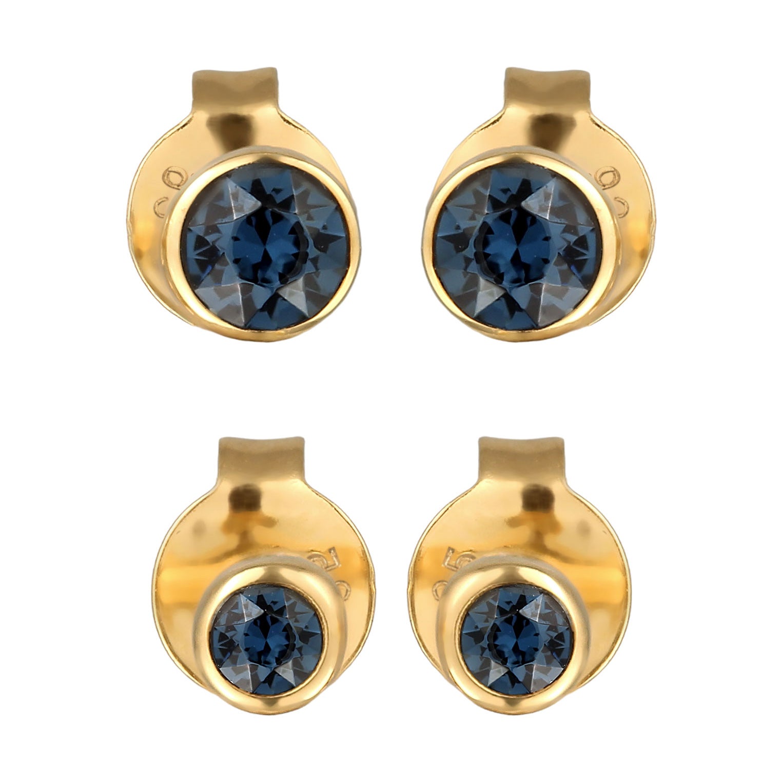 Gold - Elli | Ohrsteckerset | Glas Kristalle (Blau) | 925 Sterling Silber vergoldet