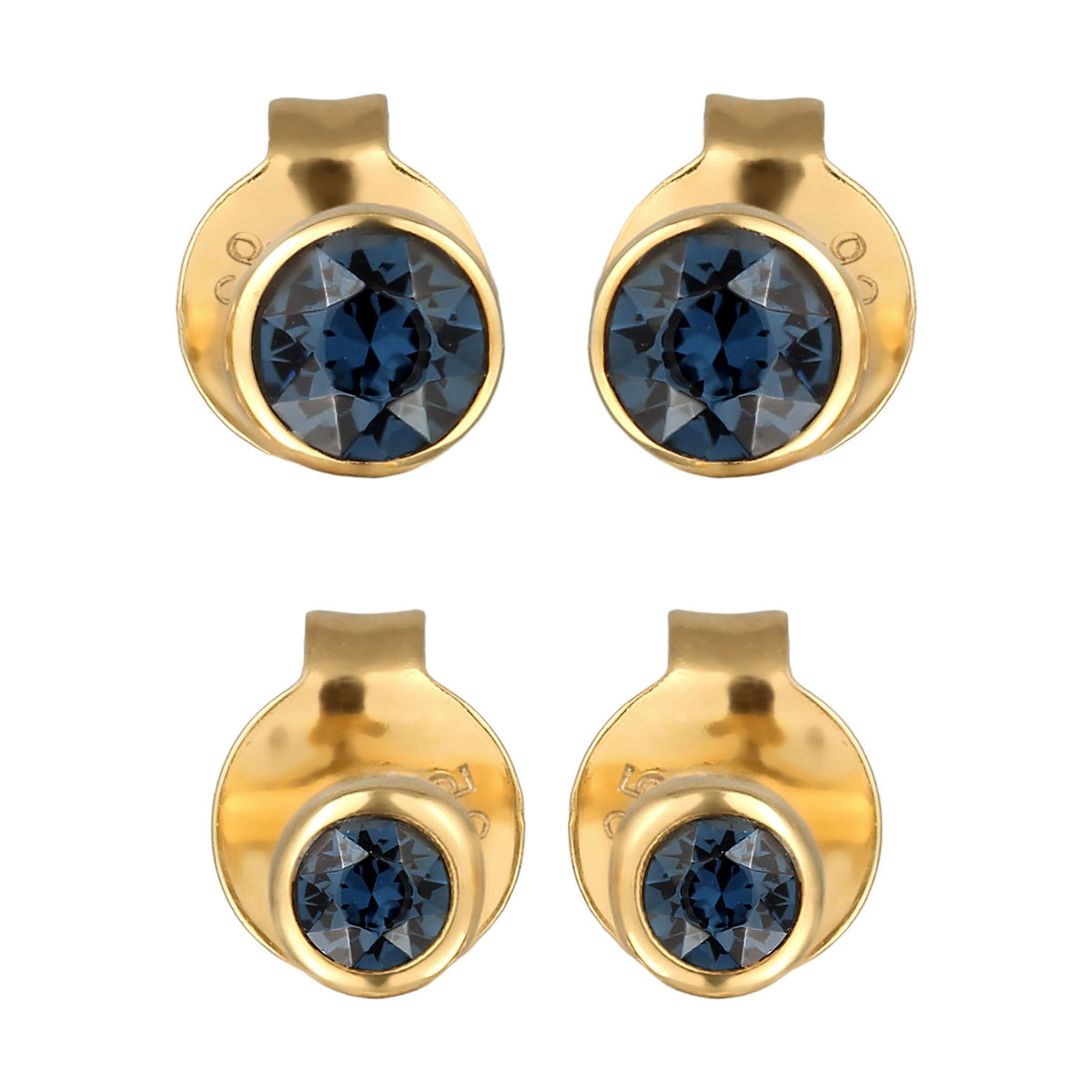 Gold - Elli | Ohrsteckerset | Glas Kristalle (Blau) | 925 Sterling Silber vergoldet