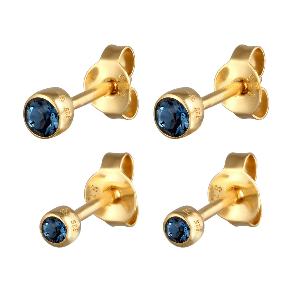 Gold - Elli | Ohrsteckerset | Glas Kristalle (Blau) | 925 Sterling Silber vergoldet