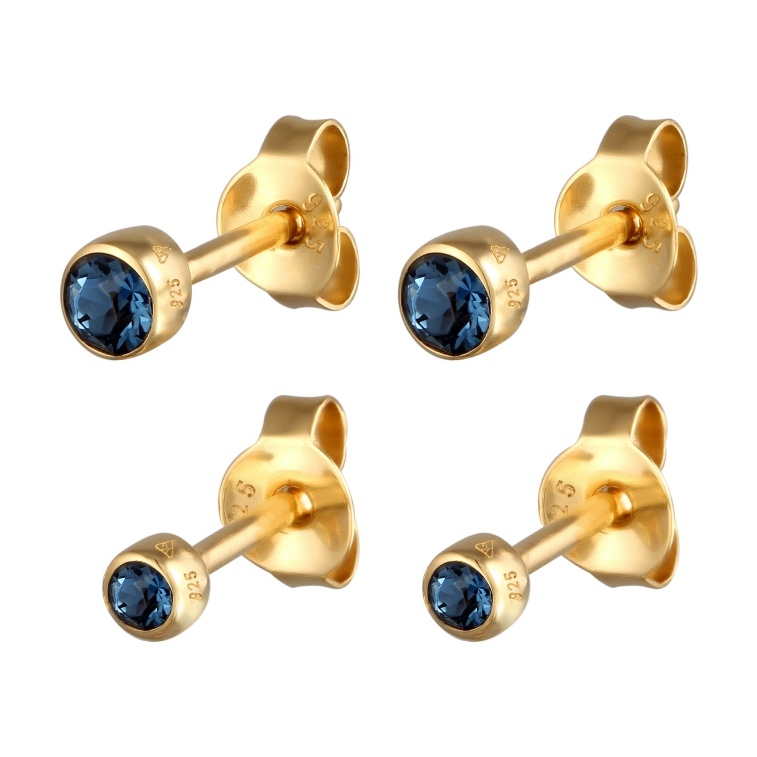 Gold - Elli | Ohrsteckerset | Glas Kristalle (Blau) | 925 Sterling Silber vergoldet
