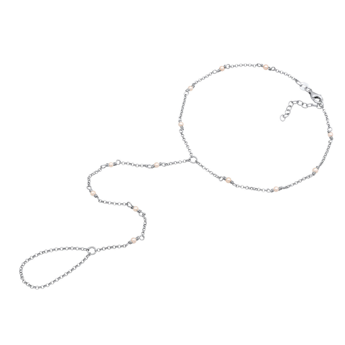 Silber - Elli | Glieder-Fußkettchen | Muschelkernperlen | 925 Sterling Silber