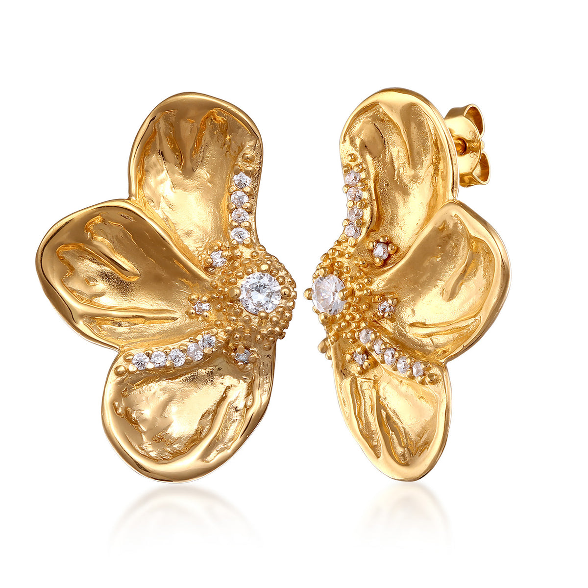 Gold - Elli PREMIUM | Ohrstecker Blume | Zirkonia (Weiß) | 925 Sterling Silber vergoldet