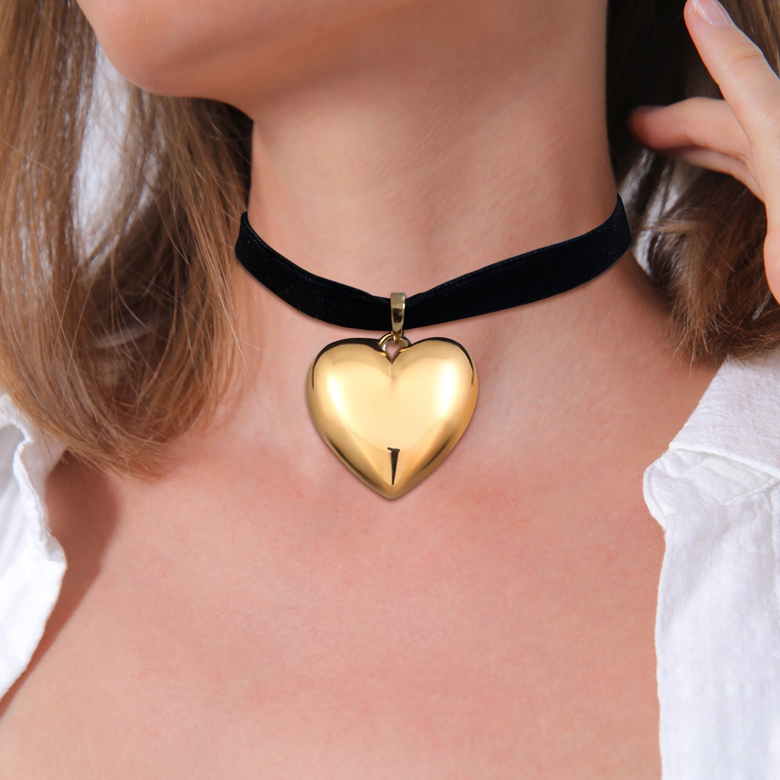 Gold - Elli | Choker Herz Anhänger | 925 Sterling Silber vergoldet