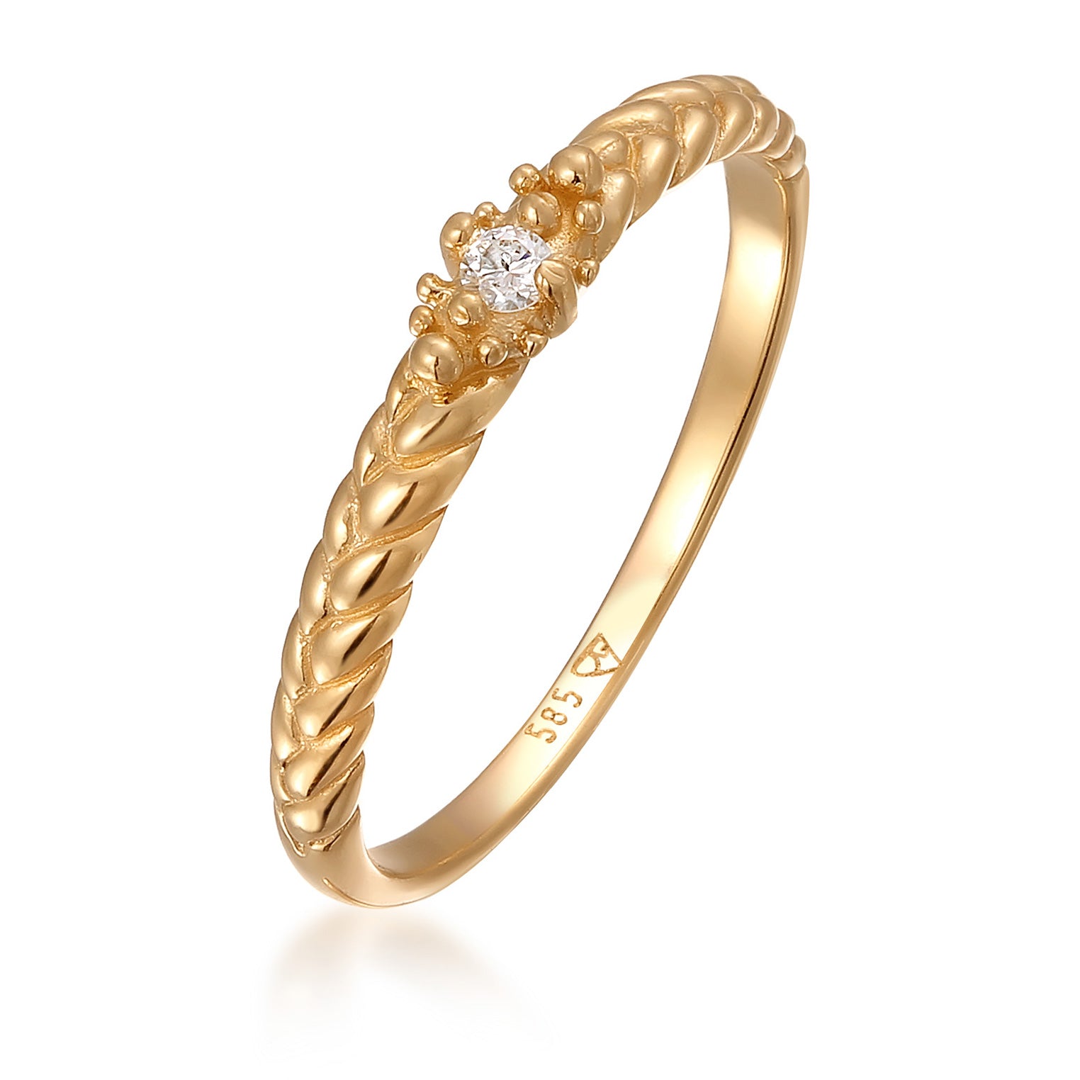 Gold - Elli DIAMONDS | Verlobungsring Geflochten | Diamant (Weiß, 0.006 ct) | 585 Gelbgold