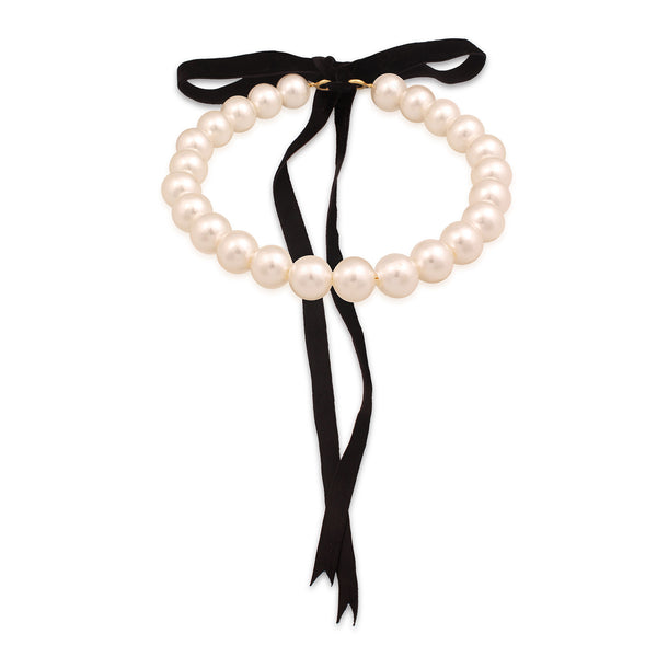 [leeENoir] Black Ribbon Pearl Necklace真珠の首飾り Black Pearl Ribbon Necklace • Pearl Necklace With Ribbon Tie