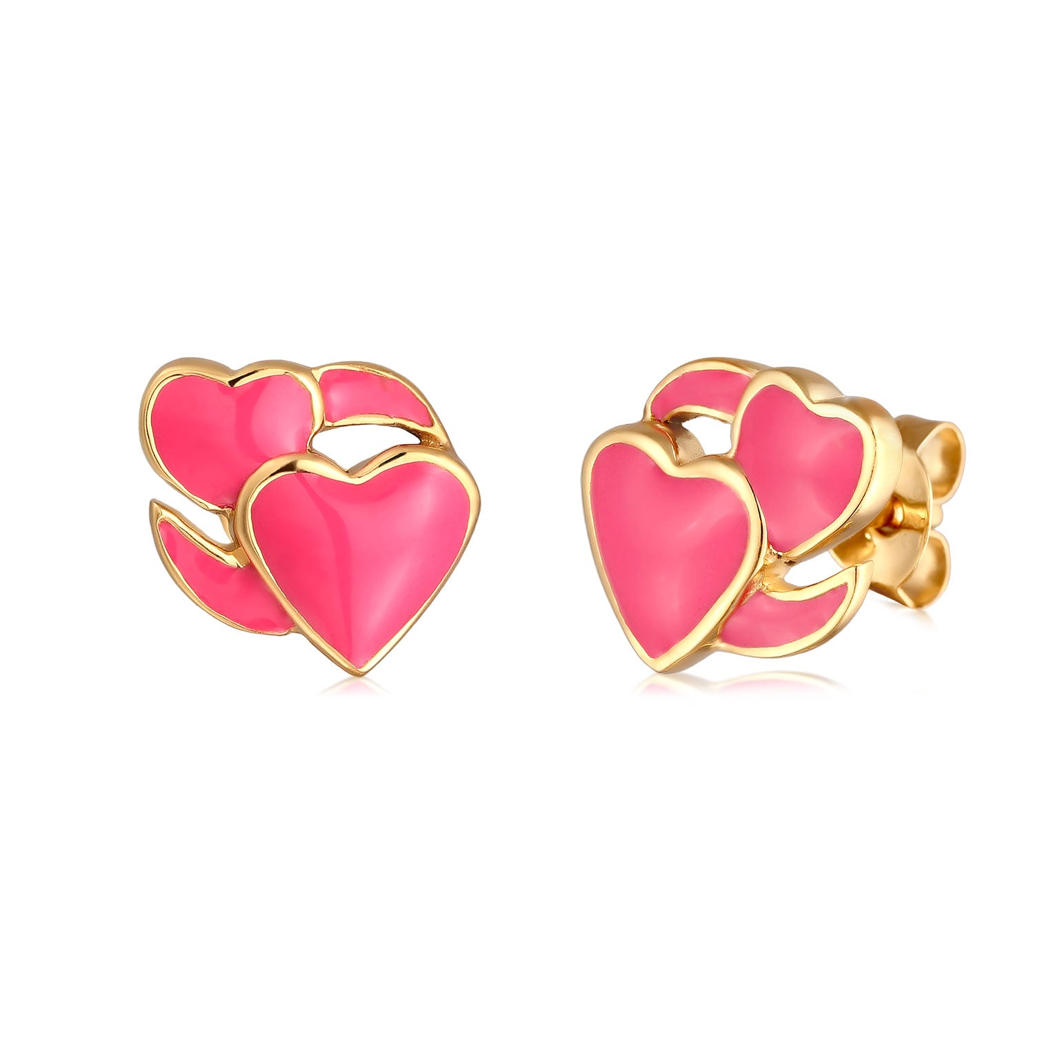 Gold - Elli | Ohrstecker Herzen | Emaille (Pink) | 925 Sterling Silber vergoldet